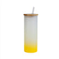 Frosted sublimation glass tumbler with yellow gradient, bamboo lid, and straw