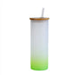 Frosted sublimation glass tumbler with green gradient, bamboo lid, and straw