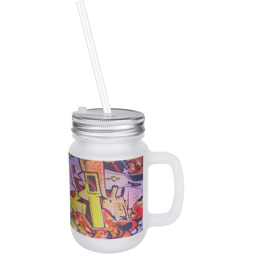 Sublimation frosted mason jar blank with lid and straw