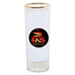 Clear glass sublimation shooter with gold rim, printed with the P&S Blanks logo
