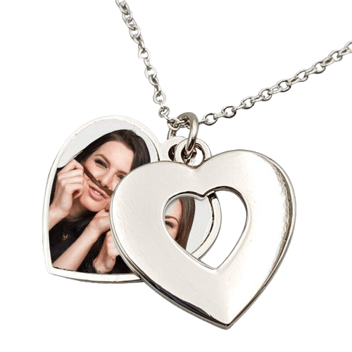 Silver heart locket necklace with personalized photo insert