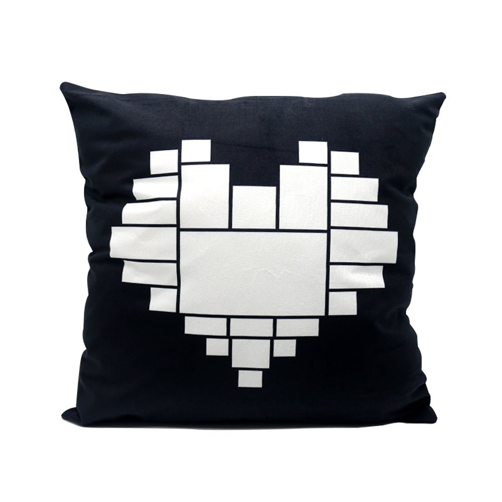 Black sublimation heart pillowcase with white heart-shaped photo panels