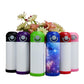 Six kids sublimation water bottles with push-button lids in black, purple, green, blue, red, and pink, one with galaxy print