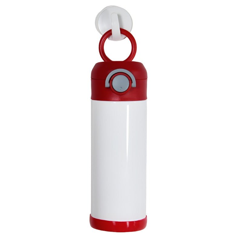 White and red sublimation kids water bottle with loop handle