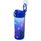 Blue sublimation kids water bottle printed with a galaxy star design