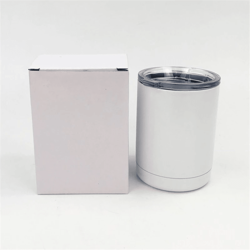 White 10 oz low ball sublimation tumbler with clear lid and white gift box