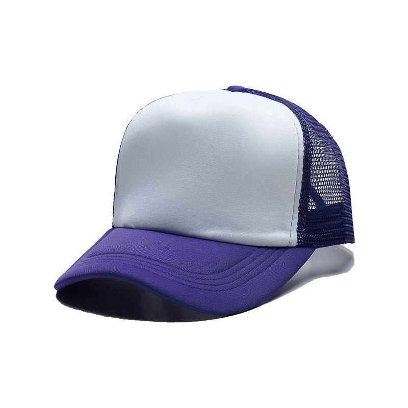White and purple sublimation mesh trucker hat
