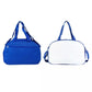 Blue and white sublimation overnight tote bags shown from front and back