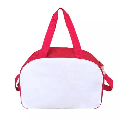 Red and white sublimation overnight tote bag with shoulder straps