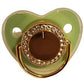 Sublimation pacifiers with green shield and gold decorative center