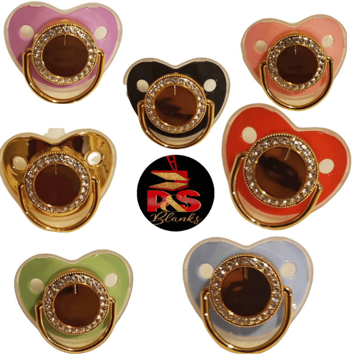Sublimation pacifiers in assorted available colors