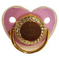 Sublimation pacifiers with pink shield and gold decorative center