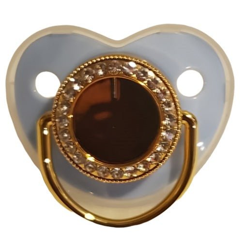 Sublimation pacifiers with gray shield and gold decorative center