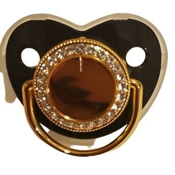 Sublimation pacifiers with pink shield and gold decorative center
