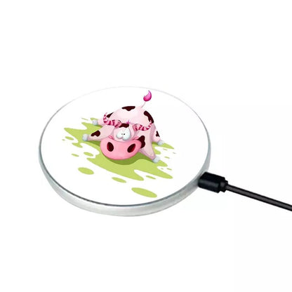 Round sublimation wireless charger printed with a cartoon cow