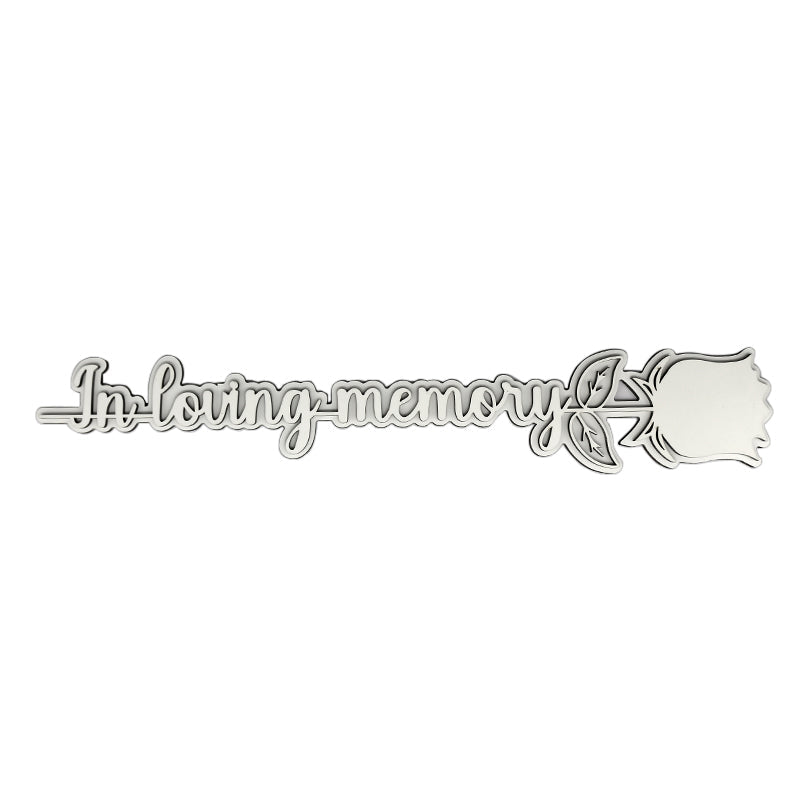 Silver metal In loving memory memorial keepsake with rose design