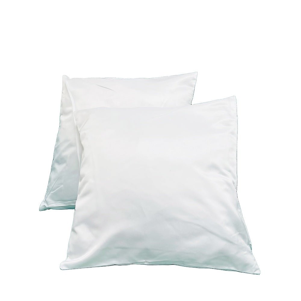 Two blank white sublimation satin pillowcases