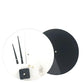 White round sublimation wall clock with hands, movement mechanism, and hanging hook