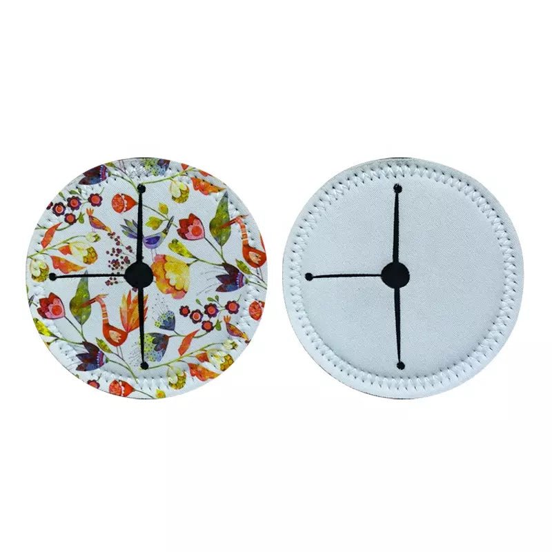 Sublimation wine glass cup coasters, one printed with a floral design and one blank
