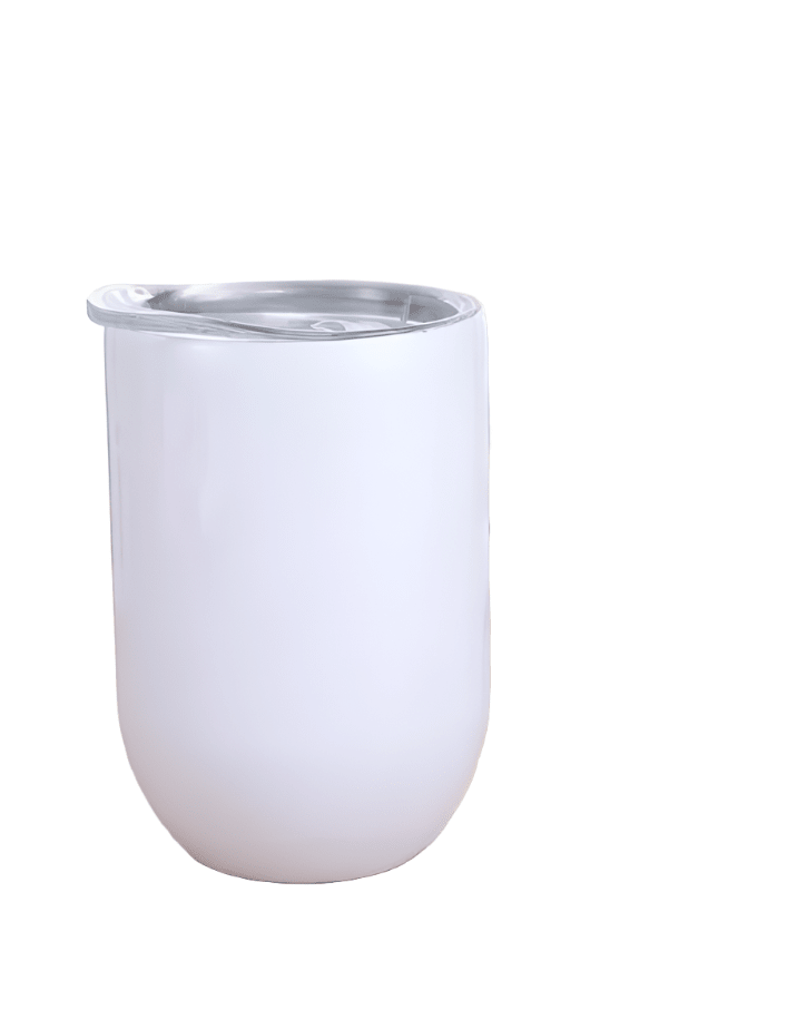 White sublimation stemless wine tumbler with clear lid