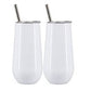 Two white 6 oz sublimation wine tumblers with metal straws