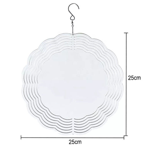 White sublimation metal wind spinner with hanging hook, 25 centimeters wide